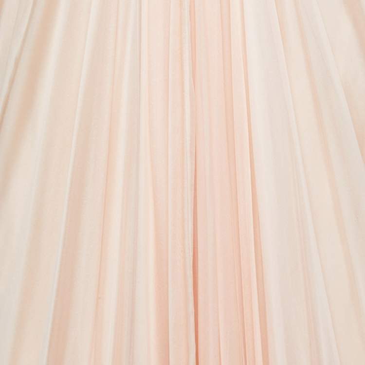 Pre Owned Alexander McQueen Light Coral Silk Chiffon Draped Strapless Gown L
