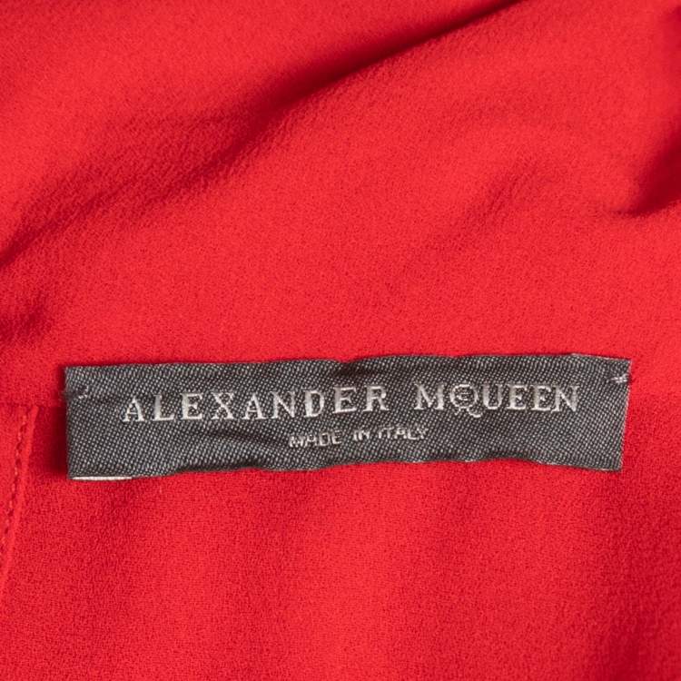 Pre Owned Alexander McQueen Red Silk Draped Neck Sleeveless Top M