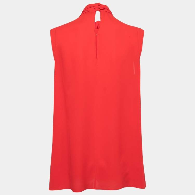 Pre Owned Alexander McQueen Red Silk Draped Neck Sleeveless Top M