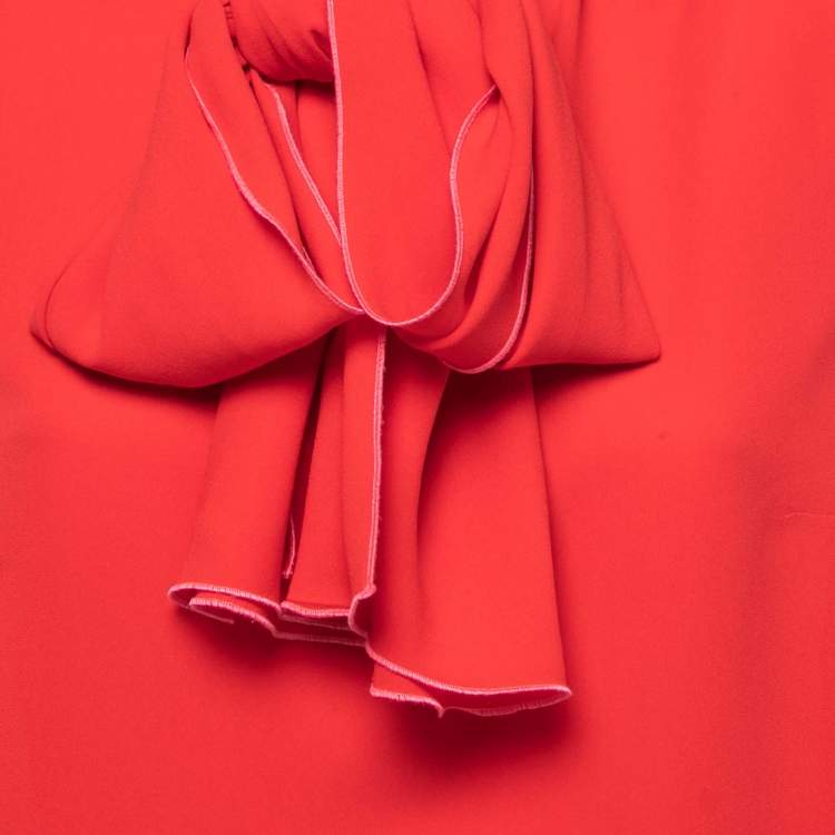 Pre Owned Alexander McQueen Red Silk Draped Neck Sleeveless Top M