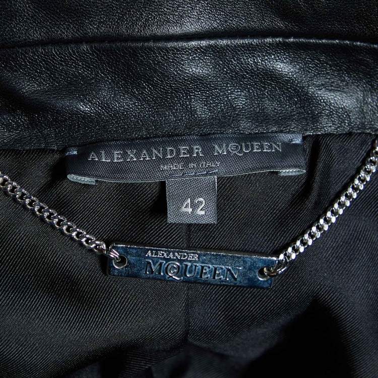 Pre Owned Alexander McQueen Black Leather Biker Overlay Jacket M