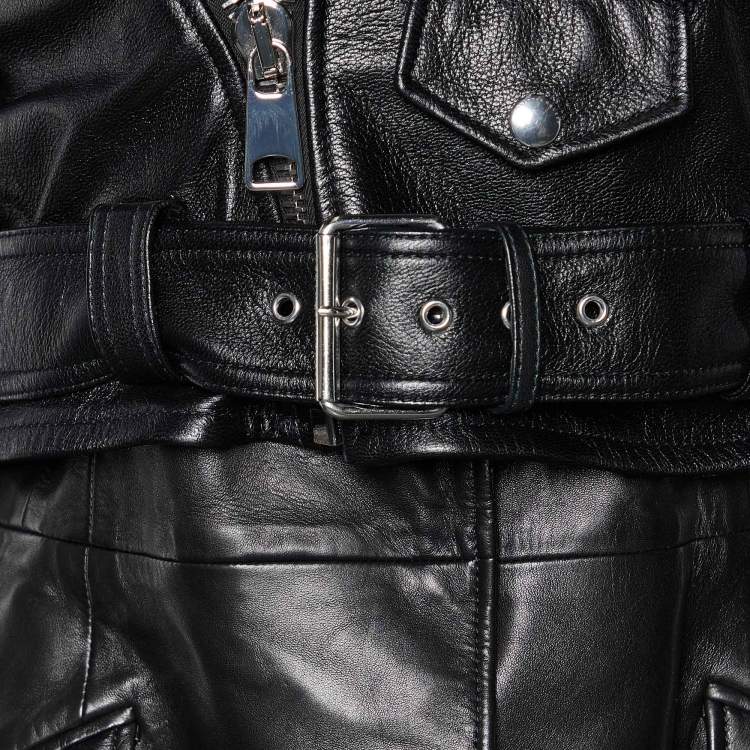 Pre Owned Alexander McQueen Black Leather Biker Overlay Jacket M