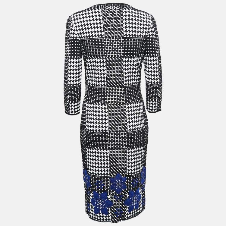 Pre Owned Alexander McQueen Black/White Patterned Stretch Knit Midi Dress M
