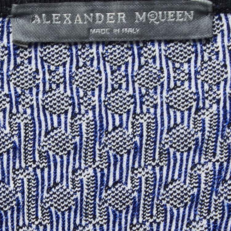 Pre Owned Alexander McQueen Black/White Patterned Stretch Knit Midi Dress M