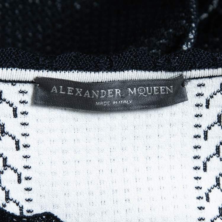Pre Owned Alexander McQueen Navy Blue Patterned Knit Button Front Sweater L