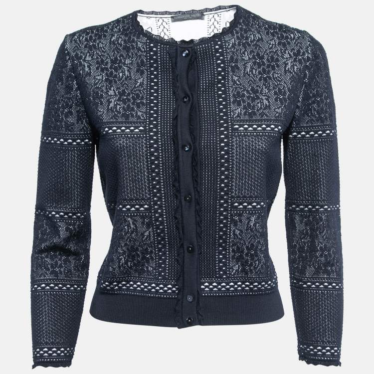 Pre Owned Alexander McQueen Navy Blue Patterned Knit Button Front Sweater L