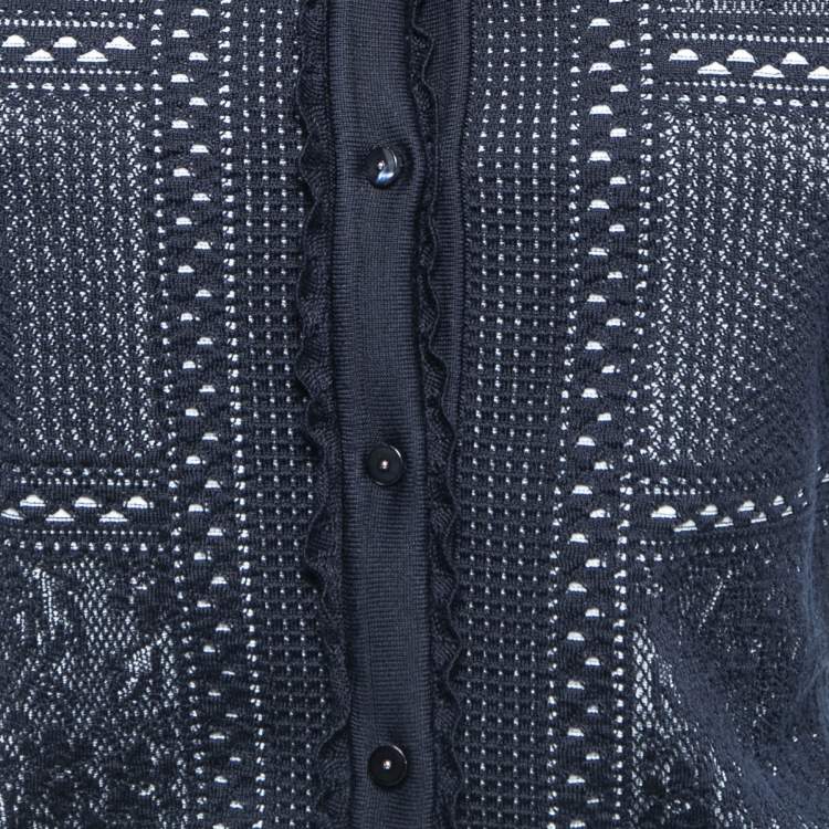 Pre Owned Alexander McQueen Navy Blue Patterned Knit Button Front Sweater L