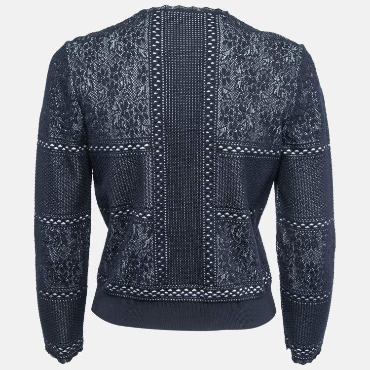 Pre Owned Alexander McQueen Navy Blue Patterned Knit Button Front Sweater L