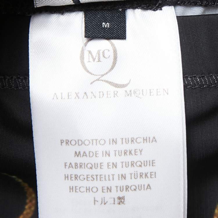 Pre Owned Alexander McQueen Black Zipper Print Jersey Leggings M