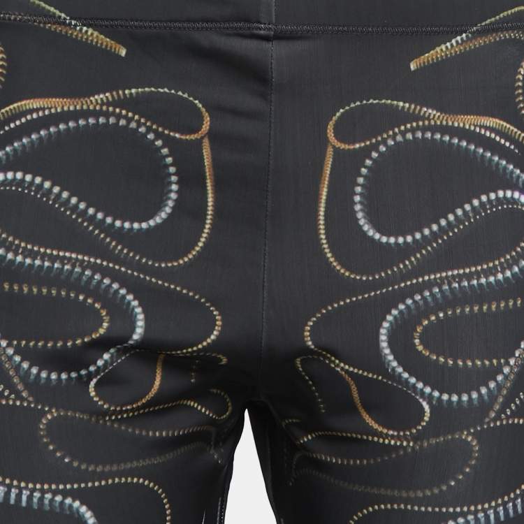 Pre Owned Alexander McQueen Black Zipper Print Jersey Leggings M