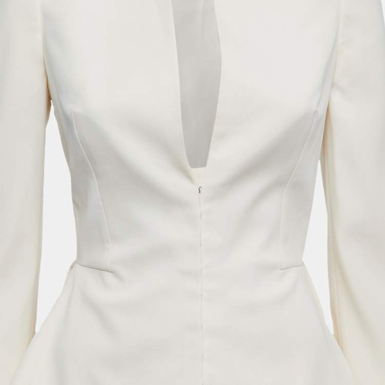 Pre Owned Alexander McQueen Cream Wool Ruffled Peplum Blazer S