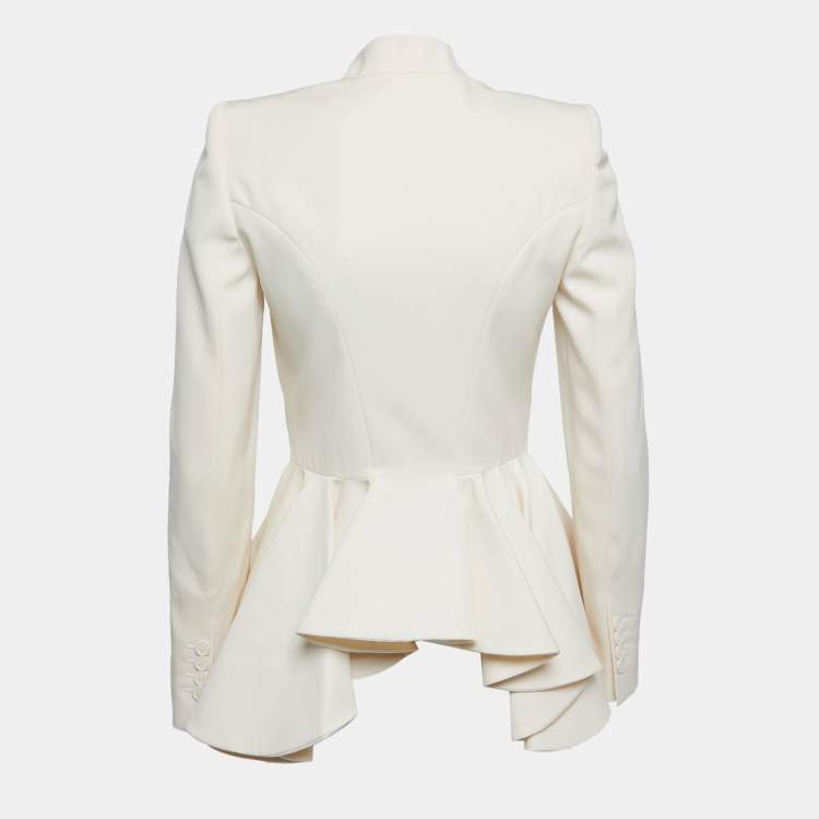 Pre Owned Alexander McQueen Cream Wool Ruffled Peplum Blazer S