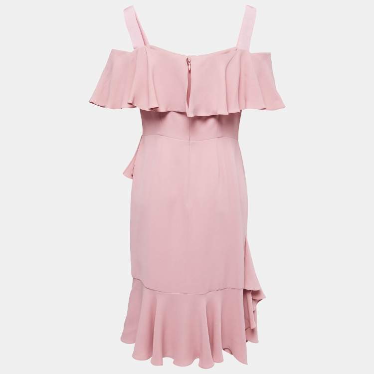 مملوكة مسبقًا Alexander McQueen Pink Silk Chiffon Ruffled Off-Shoulder Midi Dress M