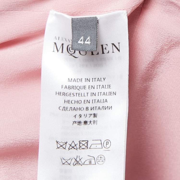 مملوكة مسبقًا Alexander McQueen Pink Silk Chiffon Ruffled Off-Shoulder Midi Dress M