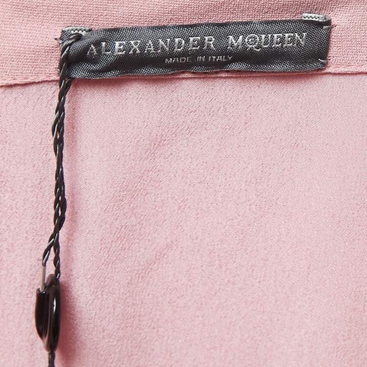 مملوكة مسبقًا Alexander McQueen Pink Silk Chiffon Ruffled Off-Shoulder Midi Dress M