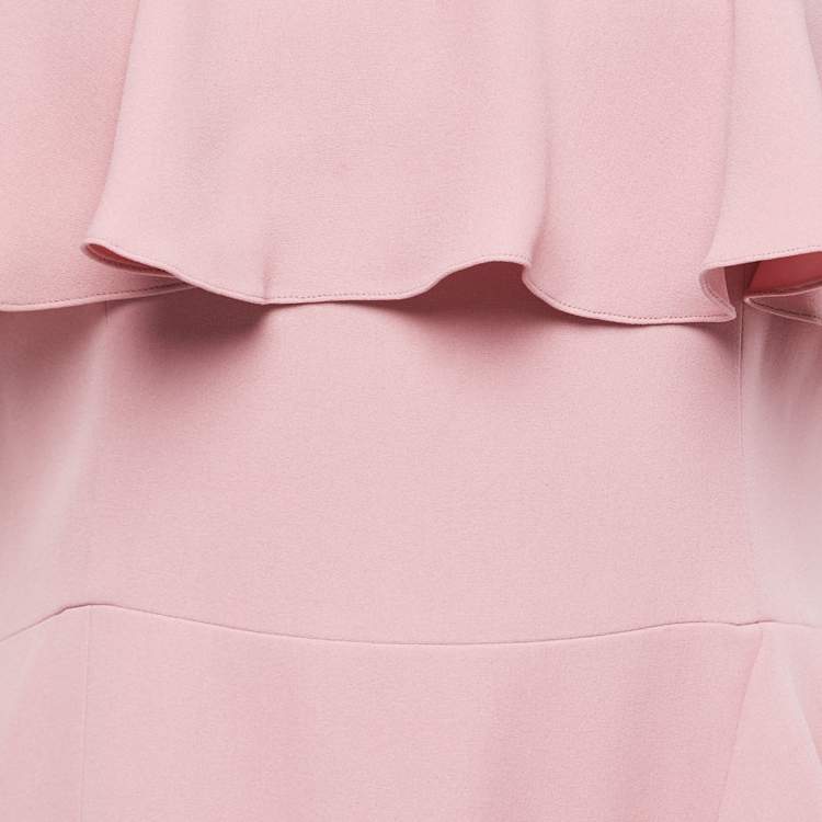 مملوكة مسبقًا Alexander McQueen Pink Silk Chiffon Ruffled Off-Shoulder Midi Dress M