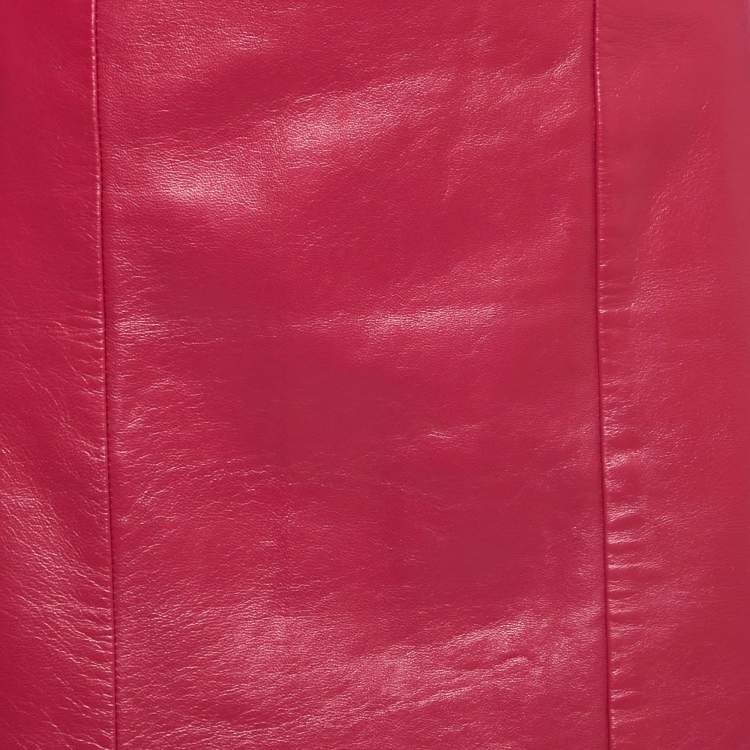 Pre Owned Alexander McQueen Magenta Pink Leather Midi Skirt M