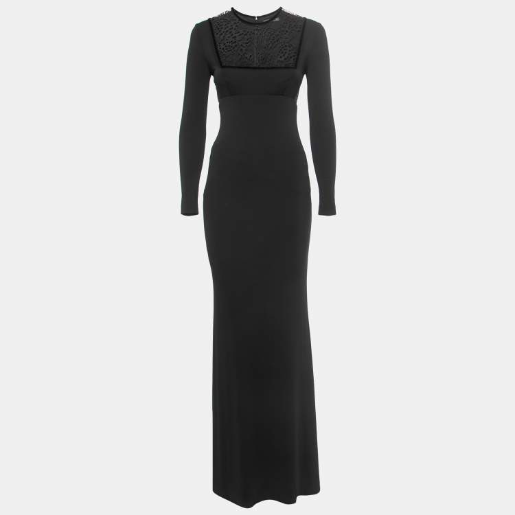 Alexander McQueen Black Jersey Lace Trimmed Long Sleeve Maxi Dress S  Alexander McQueen | The Luxury Closet