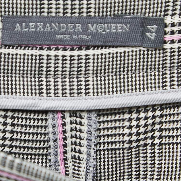 Pre Owned Alexander McQueen Black/White Checked Wool Midi Pant Skirt M