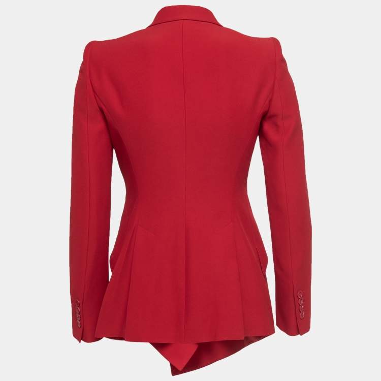 مملوكة مسبقًا Alexander McQueen Red Crepe Asymmetrical Blazer S