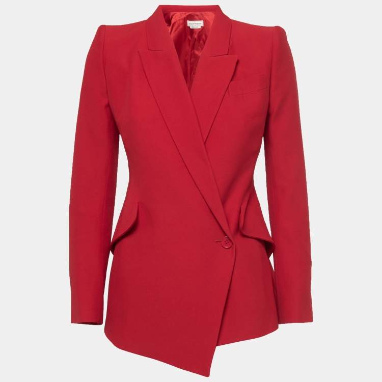 مملوكة مسبقًا Alexander McQueen Red Crepe Asymmetrical Blazer S