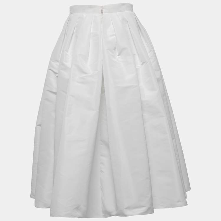 Pre Owned Alexander McQueen White Taffeta Flared Midi Skirt M