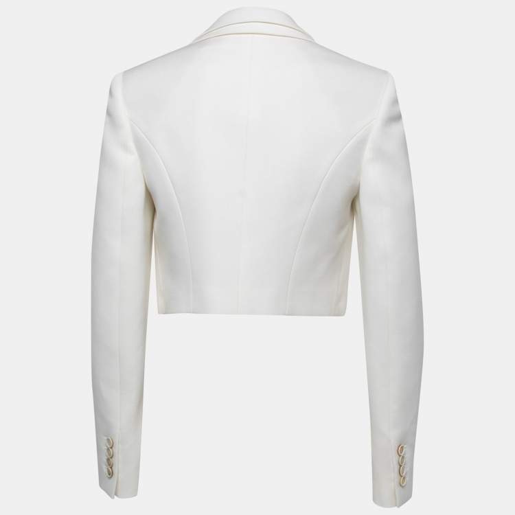 Pre Owned Alexander McQueen White Wool Cropped Blazer S