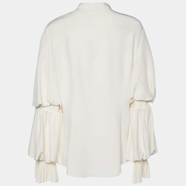 Pre Owned Alexander McQueen Cream Silk Ruffle Sleeve Shirt L