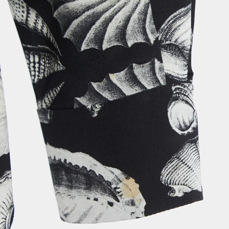 Pre Owned Alexander McQueen Black Sea Shell Print Silk Button Front Blouse S
