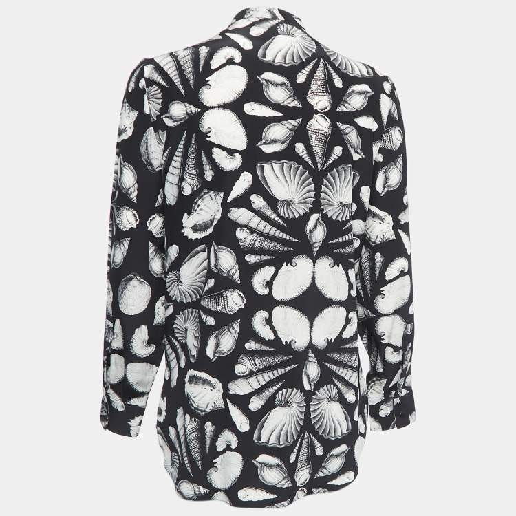 Pre Owned Alexander McQueen Black Sea Shell Print Silk Button Front Blouse S