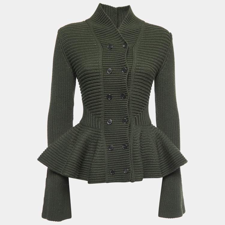 Alexander McQueen Dark Green Wool Cable Knit Peplum Sweater M Alexander McQueen TLC