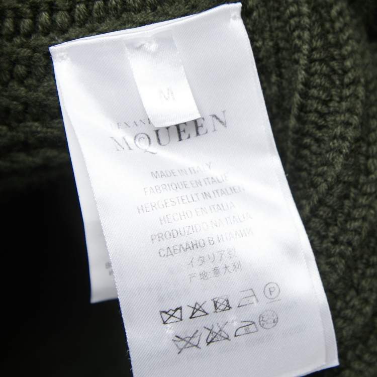Pre Owned Alexander McQueen Dark Green Wool Cable Knit Peplum Sweater M