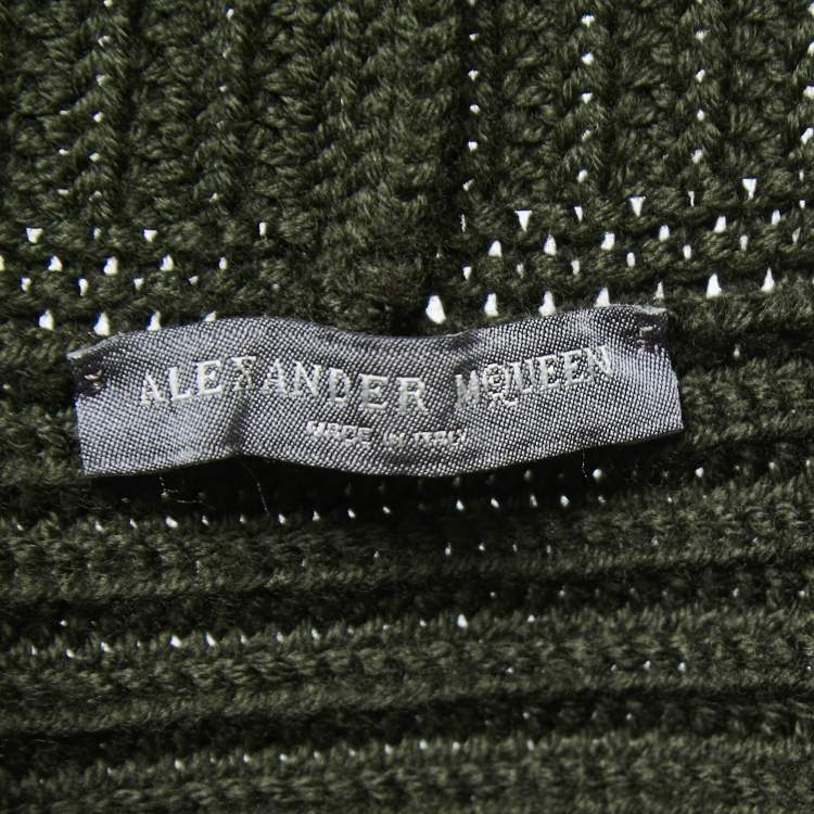 Pre Owned Alexander McQueen Dark Green Wool Cable Knit Peplum Sweater M