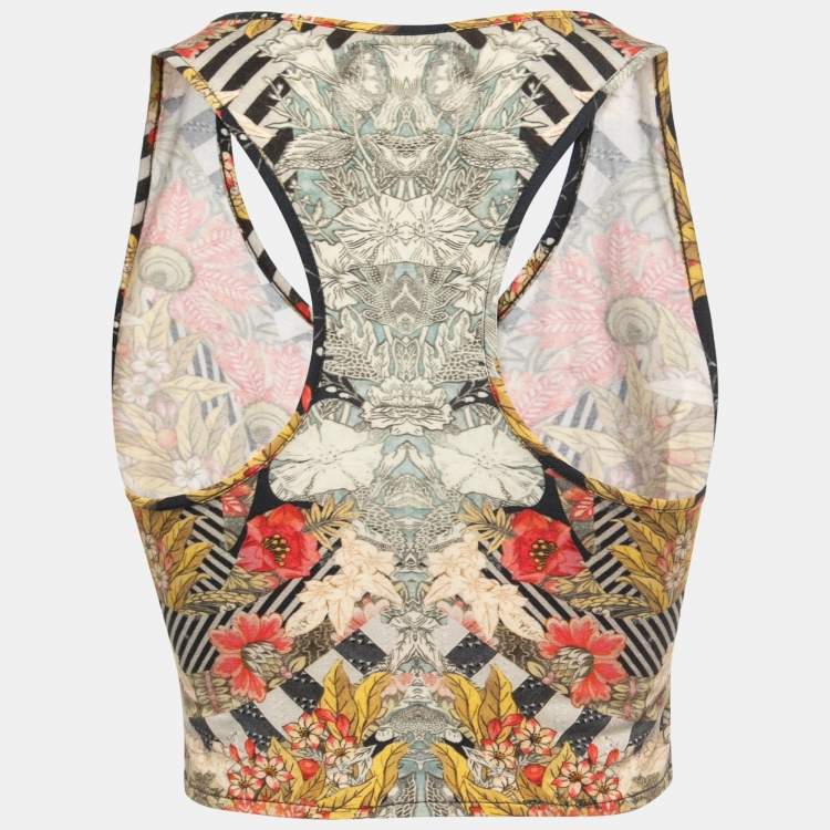 مملوكة مسبقًا Alexander McQueen Multicolor Floral Print Knit Halter Crop Top S