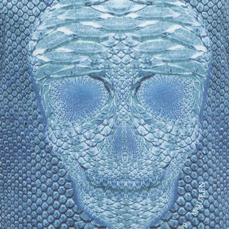Pre Owned Alexander McQueen Blue Skull Printed Cotton Knit Tank Top S