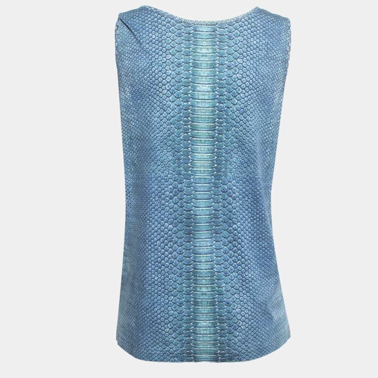 Pre Owned Alexander McQueen Blue Skull Printed Cotton Knit Tank Top S
