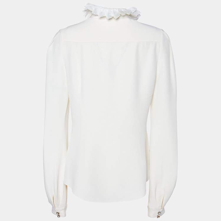 Pre Owned Alexander McQueen Cream Silk Lace Trim Top M
