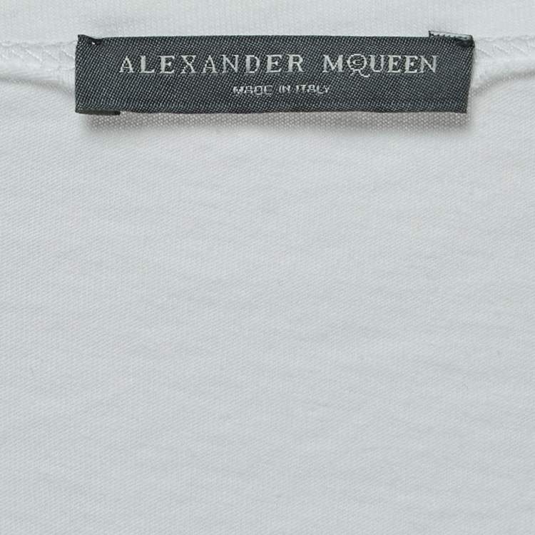 Pre Owned Alexander McQueen White Cotton Floral Skull Print T-Shirt L