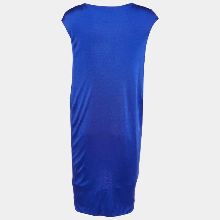Pre Owned Alexander McQueen Royal Blue Jersey Ruched Sleeveless Mini Dress L