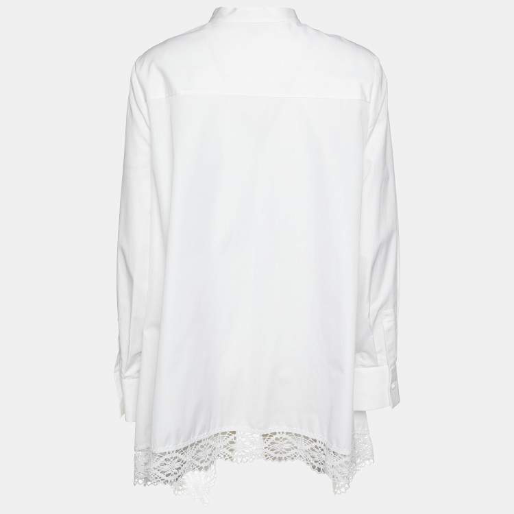 Pre Owned Alexander McQueen White Cotton & Lace Detail High Low Hem Shirt M
