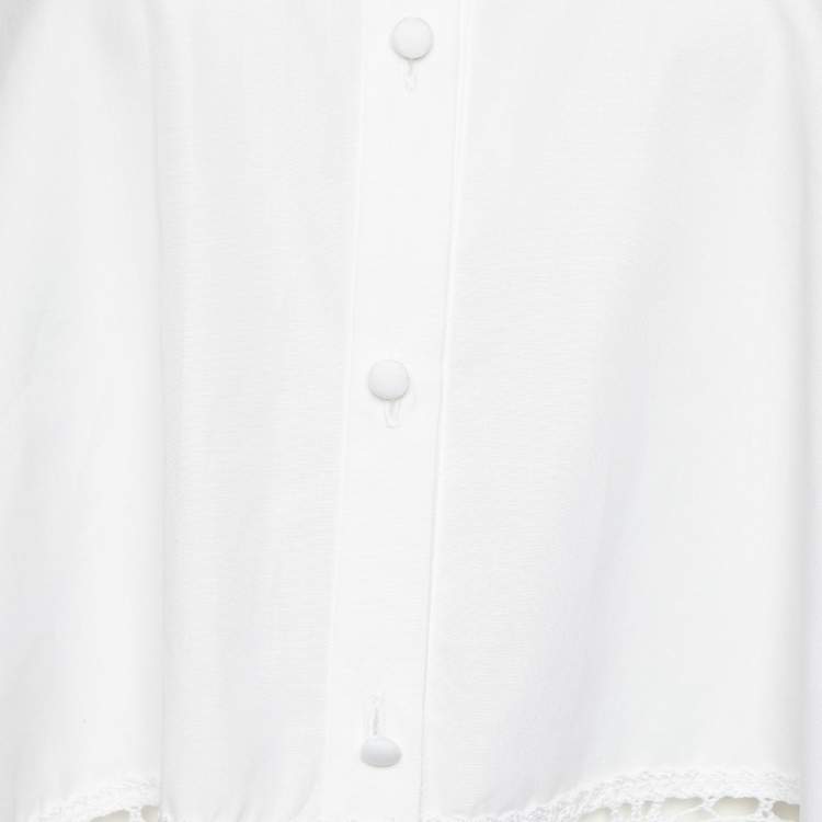 Pre Owned Alexander McQueen White Cotton & Lace Detail High Low Hem Shirt M