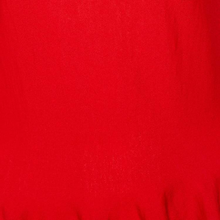 Pre Owned Alexander McQueen Red Wool Knit Flared Hem Wide Neck Sweater L