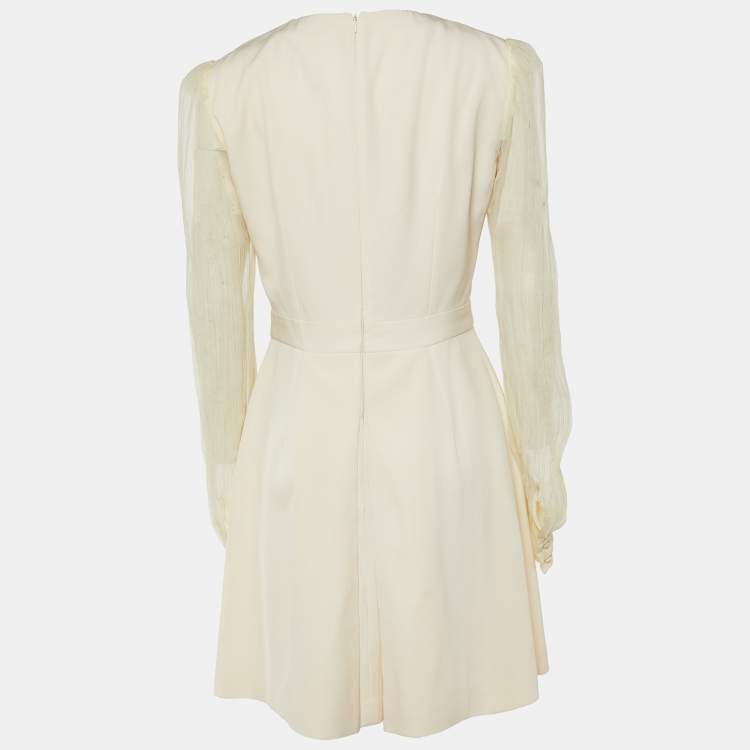 Pre Owned Alexander McQueen Cream Wool & Silk Chiffon Mini Dress M