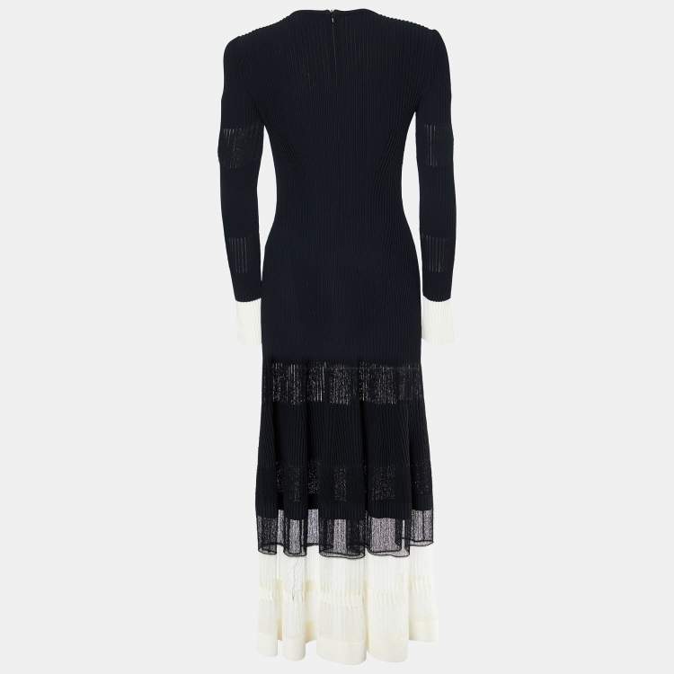 Pre Owned Alexander McQueen Black Rib Knit Contrast Detail Midi Dress M