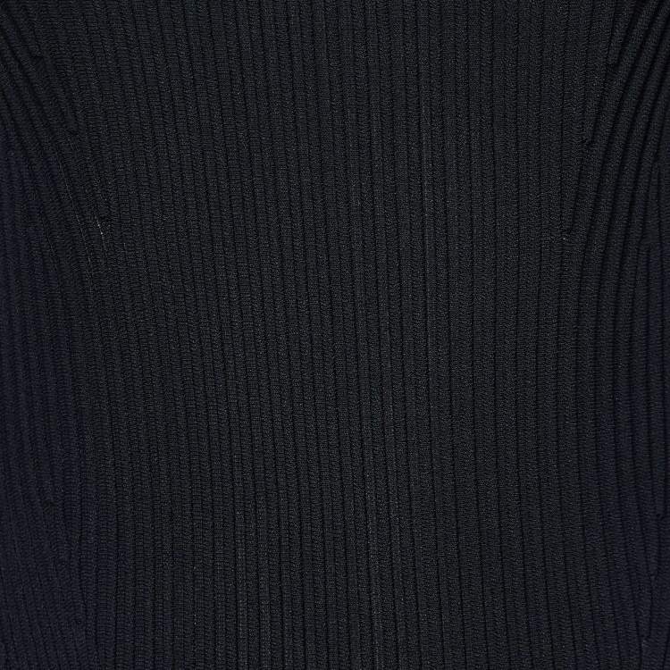 Pre Owned Alexander McQueen Black Rib Knit Contrast Detail Midi Dress M