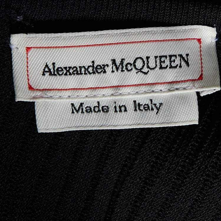 Pre Owned Alexander McQueen Black Rib Knit Contrast Detail Midi Dress M