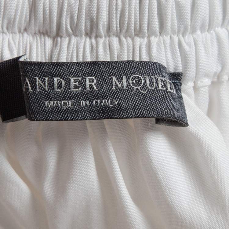 Pre Owned Alexander McQueen White Cotton Off Shoulder Lace Trim Blouse M