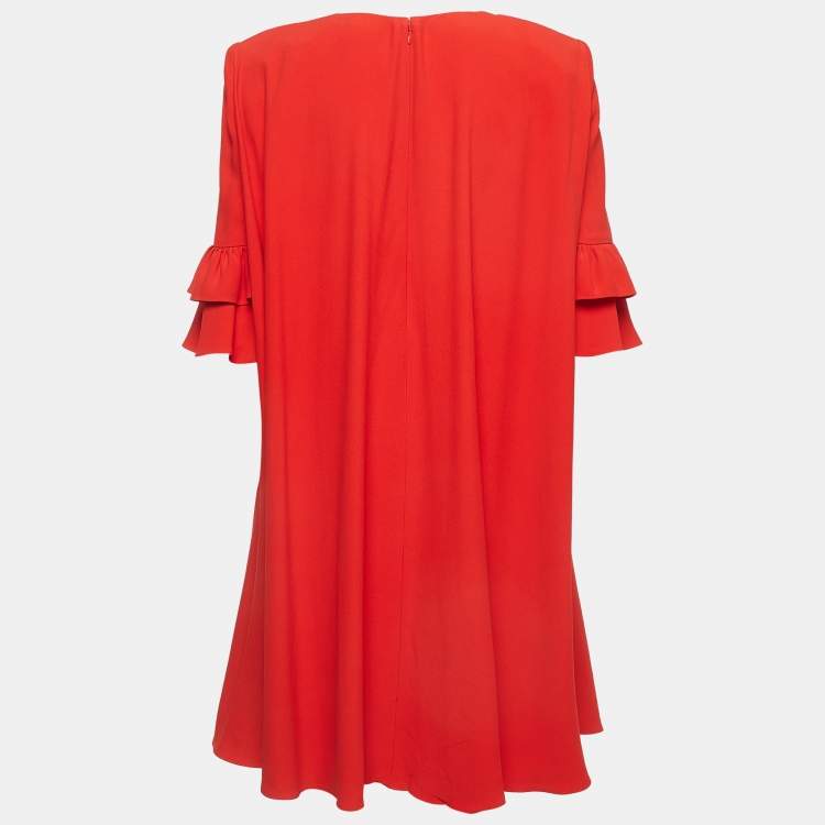 Pre Owned Alexander McQueen Red Crepe Ruffled Mini Dress M