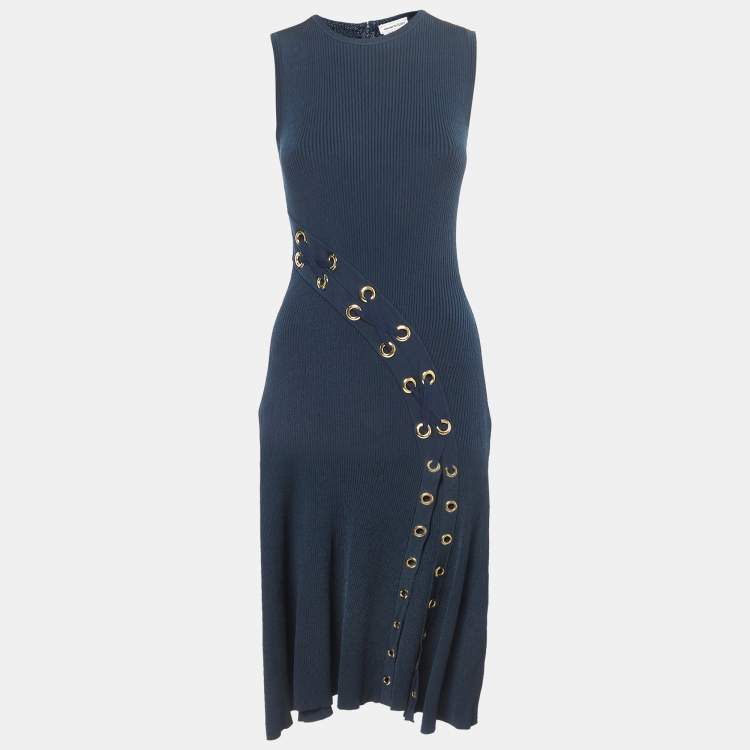 Pre Owned Alexander McQueen Navy Blue Knit Sleeveless Slip Dress M