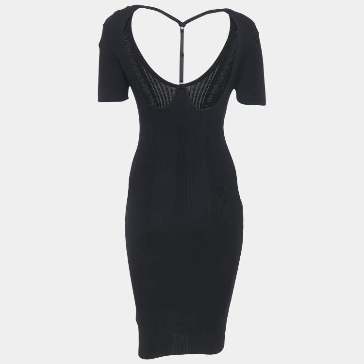 Pre Owned Alexander McQueen Black Wool Knit Visible Strap Mini Dress M